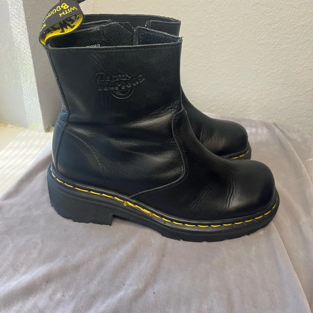 Dr. Martens Kids Black‎ Boots with Yellow Stitching